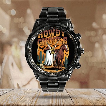 Discover Howdy Ghouls Cowboy Ghost Halloween Calendar Steel Band Watch