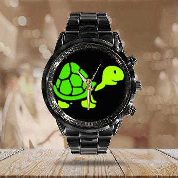 Discover Turtle with long neck smiles happily and cheerful Calendar Steel Band Watch