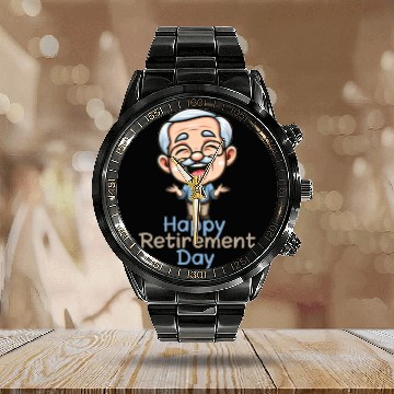 Discover Joyful Retirement Celebration Illustration Calendar Steel Band Watch