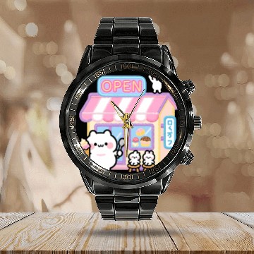 Discover Kawaii Cat Ice Cream Shop Illustration Calendar Steel Band Watch