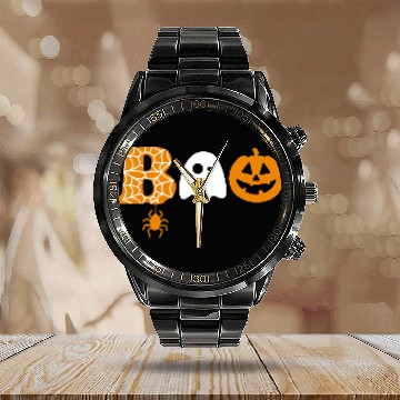 Discover Halloween Boo Ghost Pumpkin Spooky Costume Party Calendar Steel Band Watch
