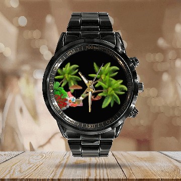 Discover Tropical Island Paradise Scene Calendar Steel Band Watch
