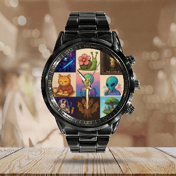Discover Whimsical Celestial Animal and Alien Designs Calendar Steel Band Watch