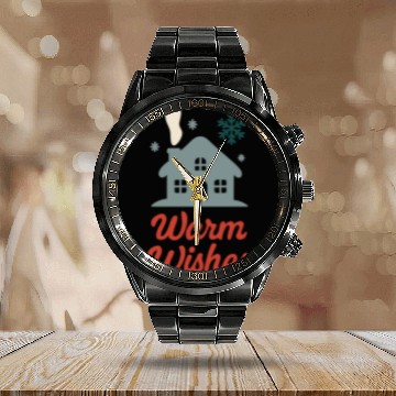Discover Warm Wishes │ Cozy Winter Holiday House Design	 Calendar Steel Band Watch