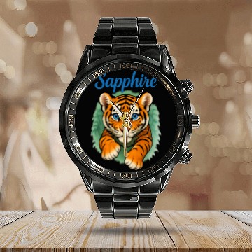 Discover Vivid Tiger Cub Illustration - Sapphire Calendar Steel Band Watch
