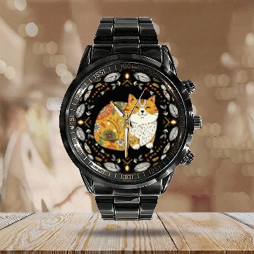 Discover Boho Cat – Warm Feathered Circle Design Calendar Steel Band Watch