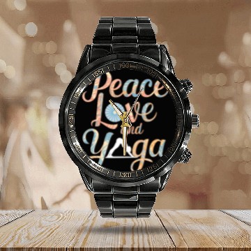 Discover Peace Love and Yoga Motivational Design Calendar Steel Band Watch