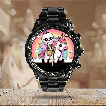 Discover stay weird skeleton unicorn Calendar Steel Band Watch