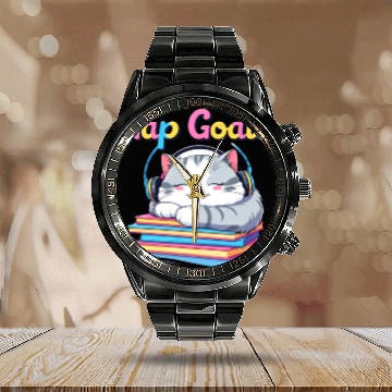 Discover Cute Cat Nap Goals Design Calendar Steel Band Watch