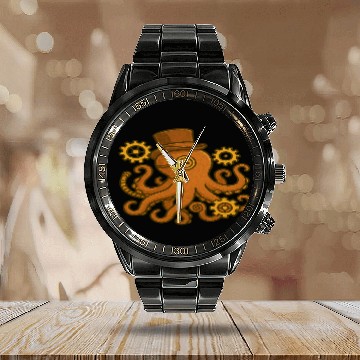 Discover Steampunk Octopus with Top Hat Calendar Steel Band Watch