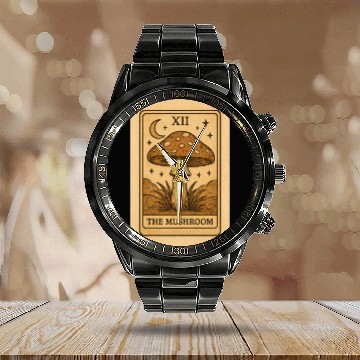Discover Mystic Mushroom Tarot Card Design Calendar Steel Band Watch