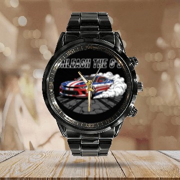 Discover Patriotic American Muscle Car Calendar Steel Band Watch