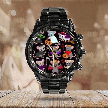 Discover Cute Mice Halloween Costume Funny Trick or Treat Calendar Steel Band Watch