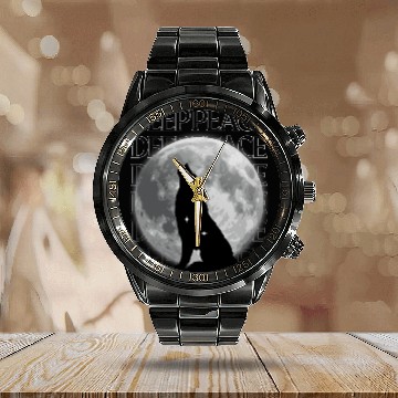 Discover Wolf Howling at Full Moon Design Calendar Steel Band Watch