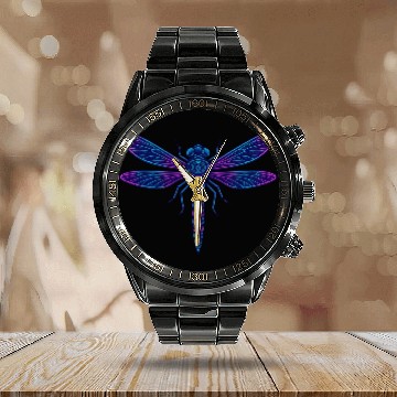 Discover Neon Mythical Dragonfly Illustration Calendar Steel Band Watch