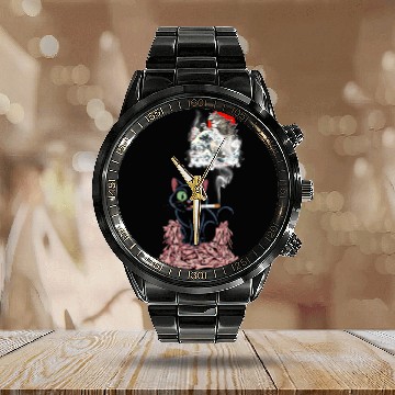 Discover Black Cat Smoking Cigarette Catzilla Calendar Steel Band Watch