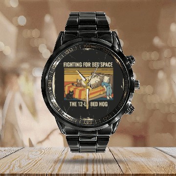 Discover Fighting for Bed Space Cat Design Calendar Steel Band Watch