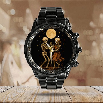 Discover Moonlit Skeleton Dance Illustration Calendar Steel Band Watch