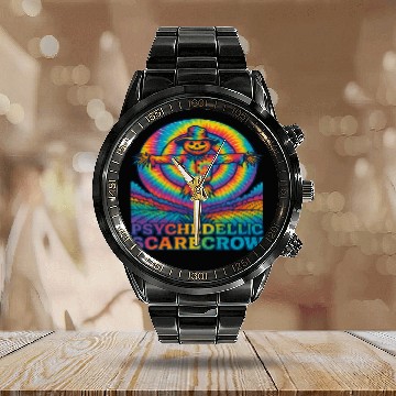Discover Psychedelic Scarecrow Trippy EDM Rave Festival Calendar Steel Band Watch