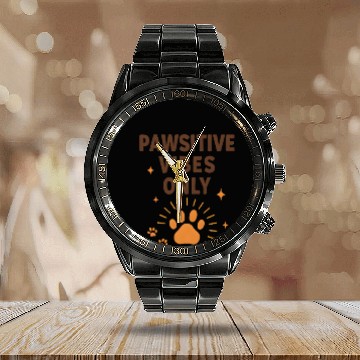 Discover Pawsitive Vibes Only Animal Print Calendar Steel Band Watch