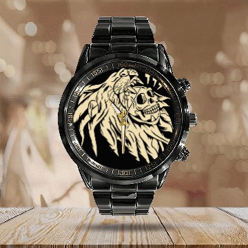 Discover Wild Skull Lion Tattoo Design Calendar Steel Band Watch