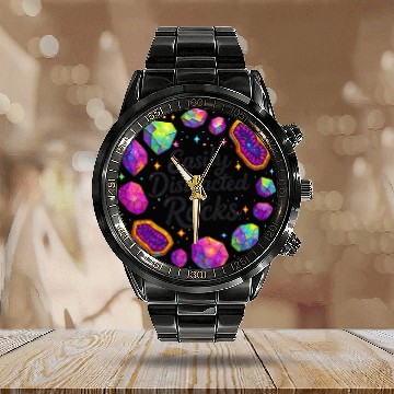 Discover Vibrant Cosmic Ruby Crystal Art Calendar Steel Band Watch