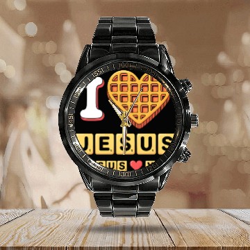 Discover I Love Jesus Christian Breakfast Waffle Heart Calendar Steel Band Watch