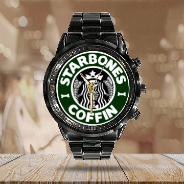 Discover Starbones Coffin Calendar Steel Band Watch