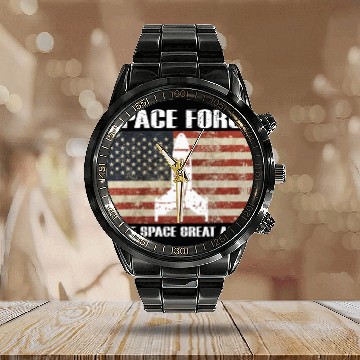 Discover Space Force Calendar Steel Band Watch USA Armed Forces Distressed T Sh
