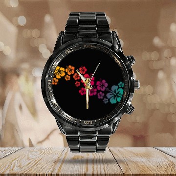 Discover hibiscus blooms - colored Calendar Steel Band Watch