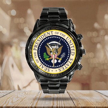 Discover Presidential Seal Calendar Steel Band Watch