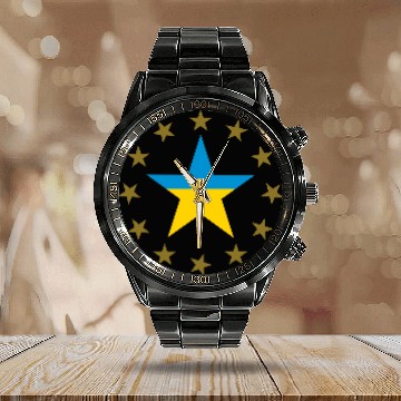 Discover Ukraine & Stars Calendar Steel Band Watch