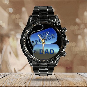 Discover Air Force Dad Dog Tags Calendar Steel Band Watch