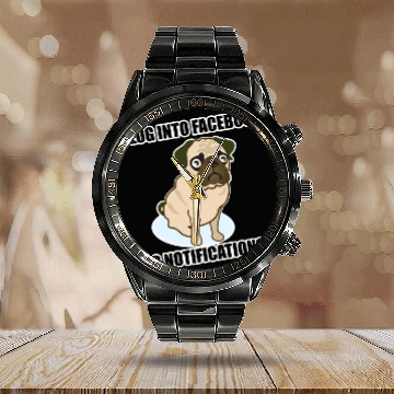 Discover Facebook Pug Calendar Steel Band Watch