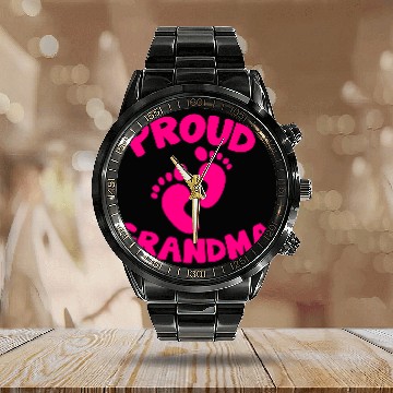 Discover proud grandma with cute little maternity feet Calendar Steel Band Watch