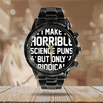 Discover Science Puns Calendar Steel Band Watch
