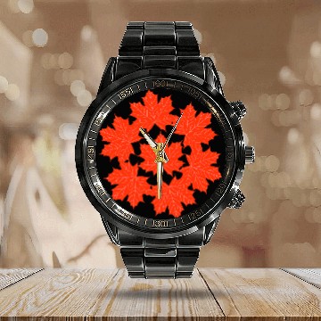 Discover Red maple leaves pattern Calendar Steel Band Watch