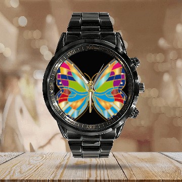 Discover Butterfly patch Calendar Steel Band Watch