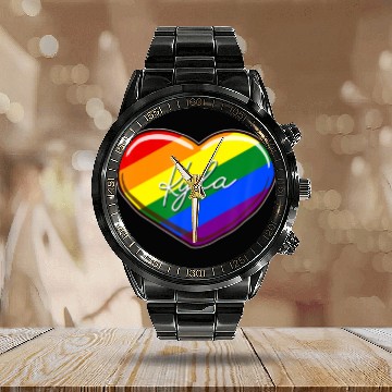 Discover LGBT Pride Heart - First Name "Kyla" Rainbow Heart Calendar Steel Band Watch
