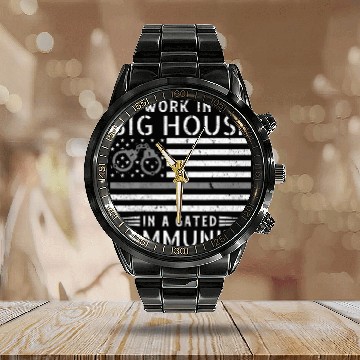 Discover Funny Correctional Officer Work American Flag Dist Calendar Steel Band Watch