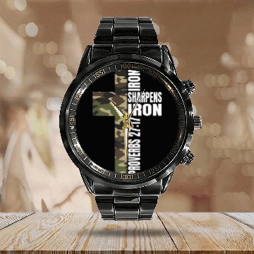 Discover Green Camo Iron Sharpens Iron Christian Verse Fami Calendar Steel Band Watch