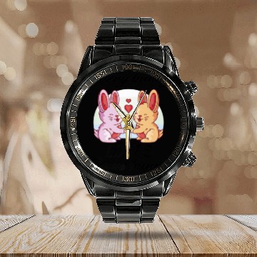 Discover Bunny Couple Love Heart Peace Lovers Easter Bunnie Calendar Steel Band Watch