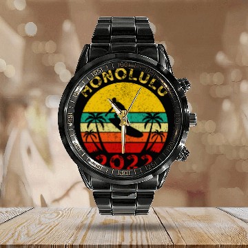 Discover Honolulu Hawaii 2022 Summer Vacation Trip Sweat Calendar Steel Band Watch