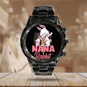 Discover Nana Rabbit Matching Family Easter Dab Grandma Calendar Steel Band Watch