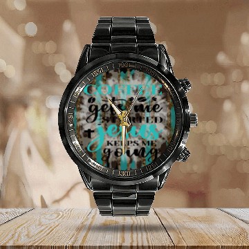 Discover Coffee + Jesus Leopard Distressed Calendar Steel Band Watch