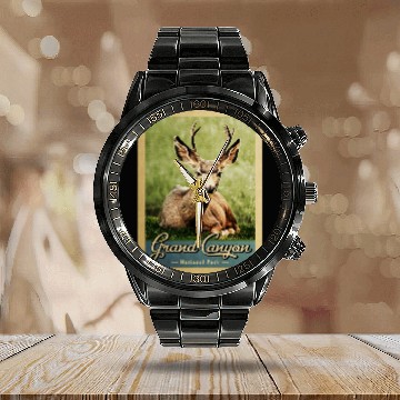 Discover Grand Canyon National Park Deer Vintage Calendar Steel Band Watch