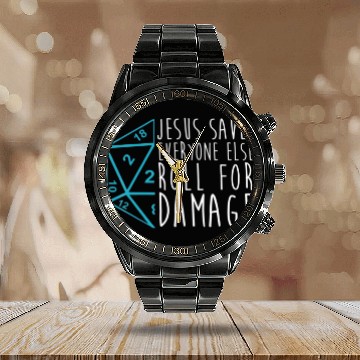 Discover Jesus Saves Everyone Else Roll For Damage Gamer Ne Calendar Steel Band Watch