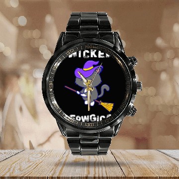Discover 2021 Halloween Wicked Meowgical Funny Cat Witch Ha Calendar Steel Band Watch