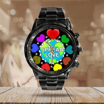 Discover Spread Love Around The World Cute Rainbow Hearts L Calendar Steel Band Watch