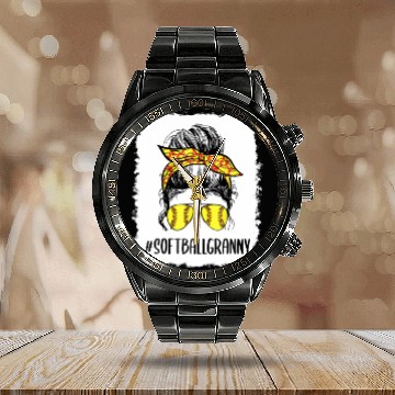 Discover Bleached Softball Granny Life Messy Bun Mother's D Calendar Steel Band Watch